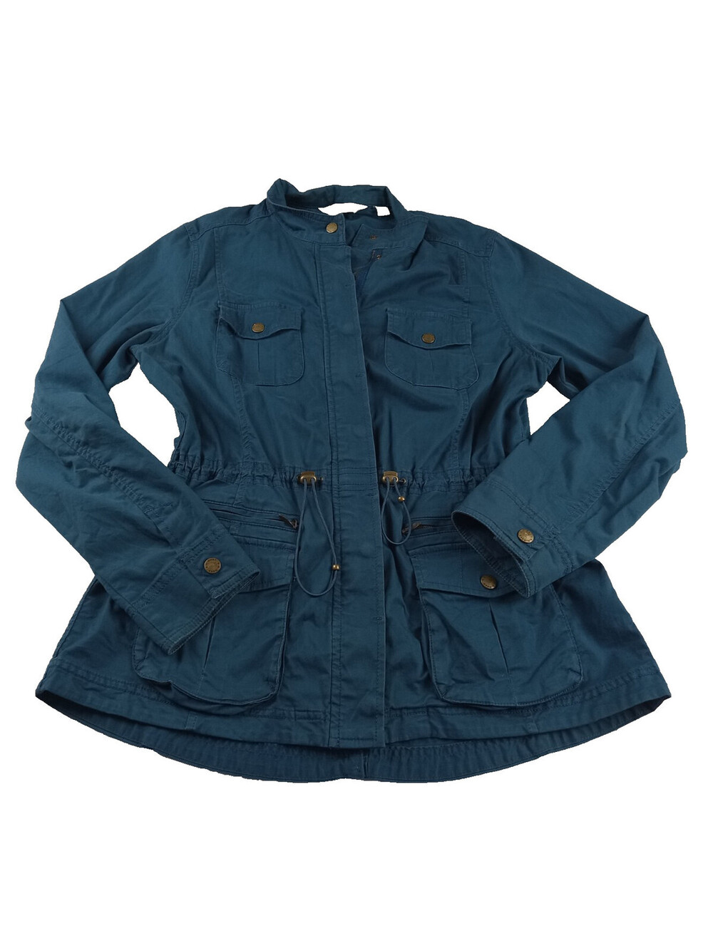 LL Bean Utility Jacket Womens Medium Teal Blue Adjustable Drawstring Waist Coat